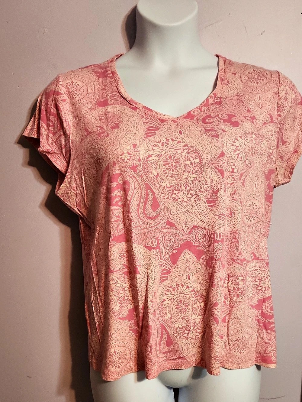 Paisley Short Sleeve Top in Pink Size XL
